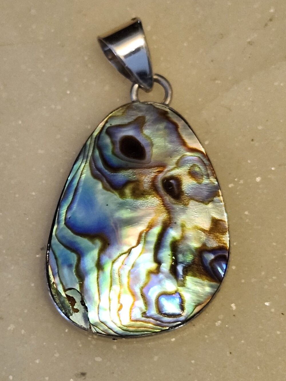 Sterling Silver Abalone Shell Teardrop Pendant - Iridescent Blue-Green